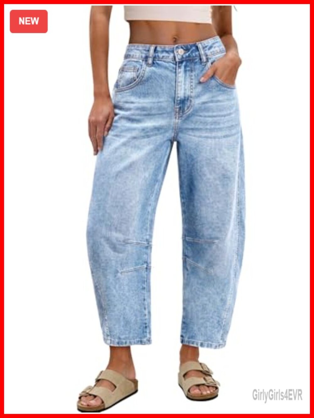Barrel Vintage Wide Leg Cropped High Waist Stretch Denim Jeans